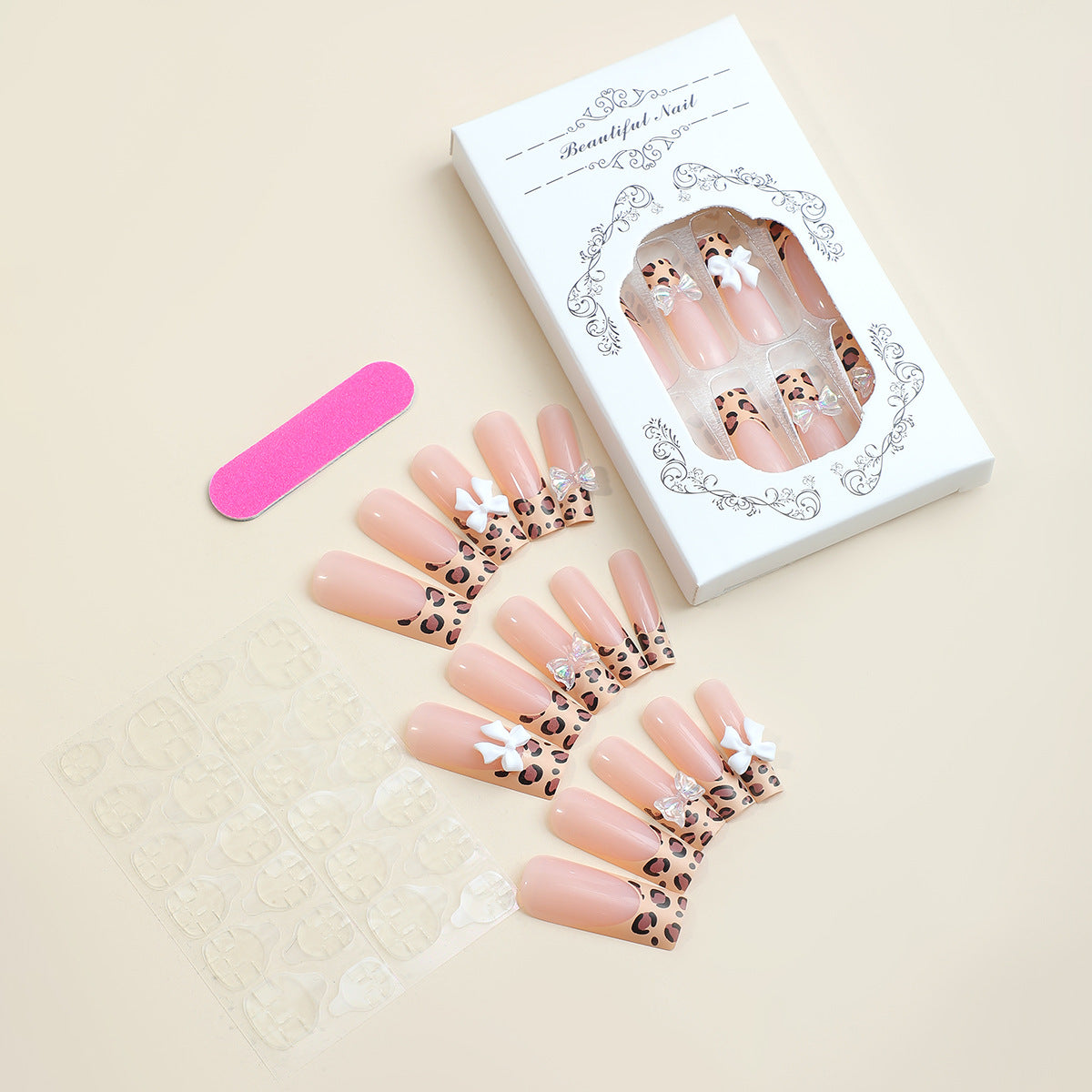 Leopard Luxe Pink, Long, Square Press On Nails